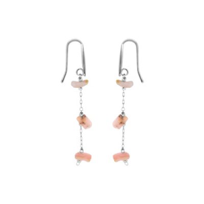 Boucles d'oreille en acier chaînette avec pierres Opale rose et fermoir crochet