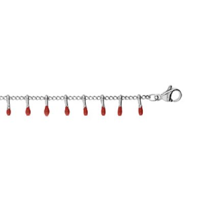 Bracelet en acier chaîne avec pampilles rouges 16+3cm