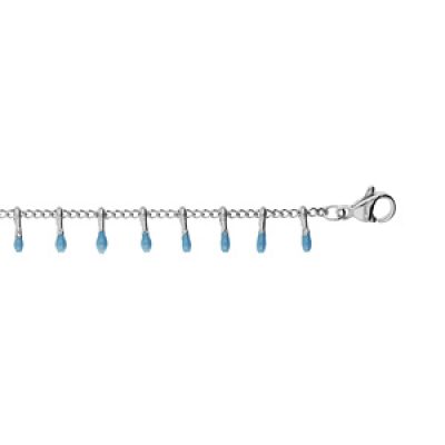 Bracelet en acier chaîne avec pampilles turquoises 16+3cm