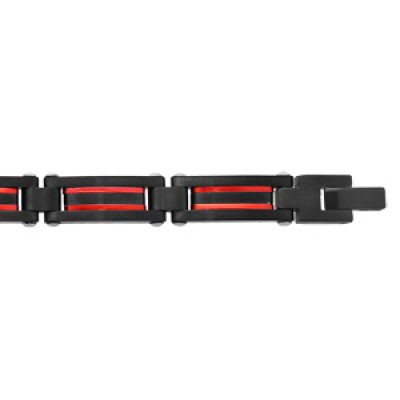 Bracelet en acier et PVD noir avec fil aluminium rouge 21