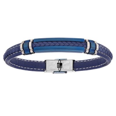 Bracelet tressé bleu en PVD bleu et éléments en PVD 21cm réglable