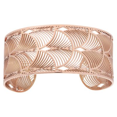 Bracelet en acier PVD rose manchette motif "plume de paons"