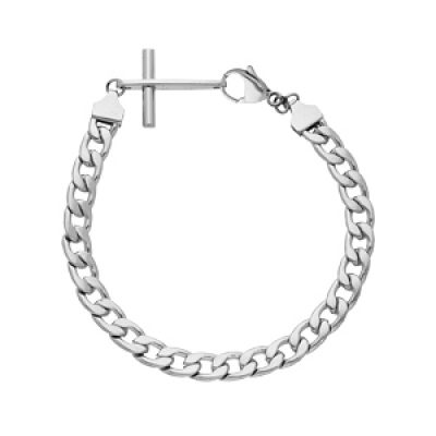 Bracelet en acier maille gourmette avec croix horizontal 21cm