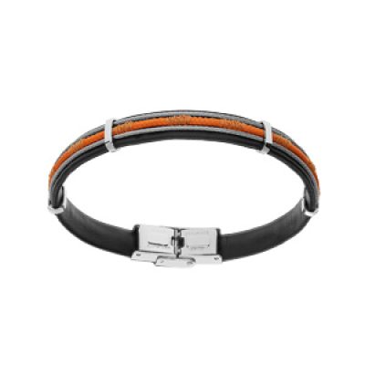 Bracelet en acier et caoutchouc câble et cordon orange 20cm