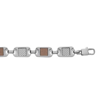 Bracelet en acier multi plaques croisillons et aspect bois 20cm