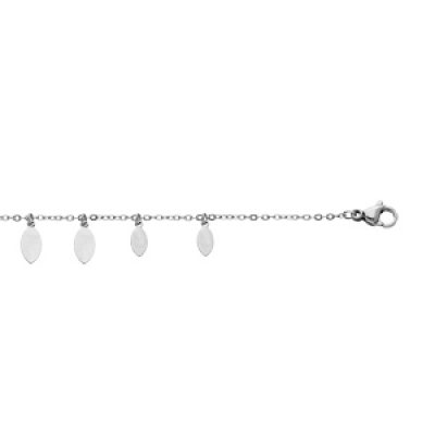 Bracelet en acier chaîne avec pampilles feuilles lisses 16.5+3cm