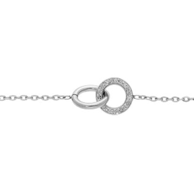 Bracelet en acier chaîne avec double anneaux 1 lisse et 1 oxydes blancs sertis 16+3cm