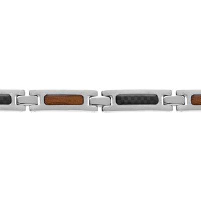 Bracelet en acier avec plaquettes carbone et aspect bois 19+1