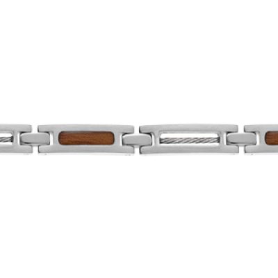 Bracelet en acier avec câble gris et aspect bois 19+1