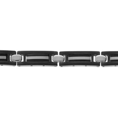 Bracelet en acier et PVD noir 18+3cm réglable double fermoir