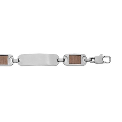 Bracelet en acier avec plaques lisses à graver et aspect bois 19cm