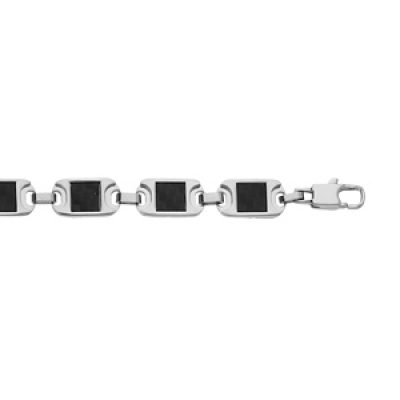 Bracelet en acier multi plaques carbone noir 20cm