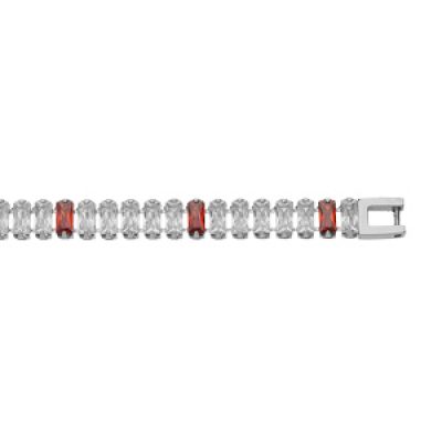 Bracelet en acier cascade d'oxydes blancs et rouges sertis avec double fermoir 18.5cm