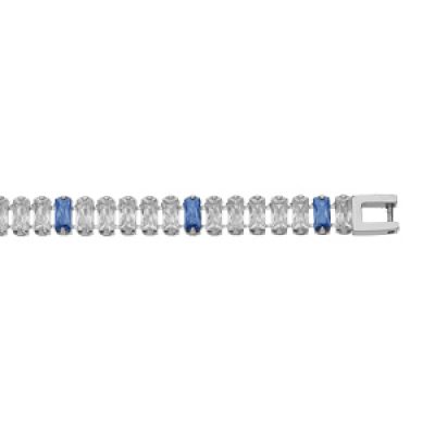 Bracelet en acier cascade d'oxydes blancs et bleus sertis avec double fermoir 18.5cm