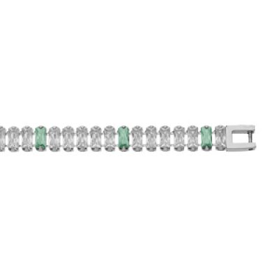 Bracelet en acier cascade d'oxydes blancs et verts sertis avec double fermoir 18.5cm