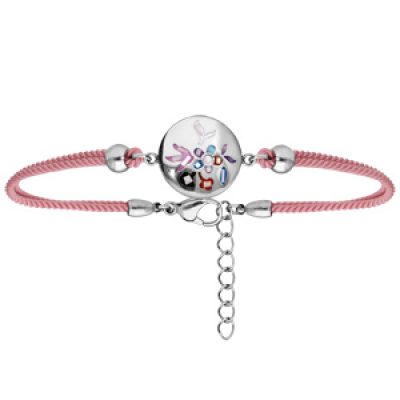 Bracelet Stella Mia en acier cordon rose avec pastille ronde multi-couleur et nacre  15
