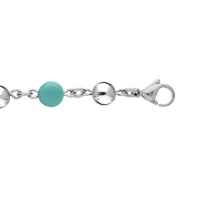 Bracelet en acier chaîne type marseillais avec boules de Jade bleu véritable 16+3cm