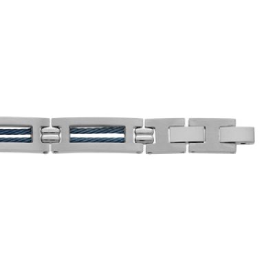 Bracelet en acier avec double câble bleu 19