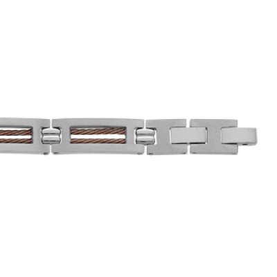 Bracelet en acier avec double câble marron 19