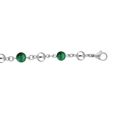 Bracelet en acier marseillais chaîne avec boule d'Agate verte 16+3cm