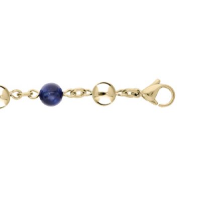 Bracelet en acier et PVD jaune marseillais chaîne avec boule il de Tigre bleu véritable 16+3cm