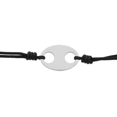Bracelet junior en acier cordon noir et grain de café lisse au centre 15+3cm