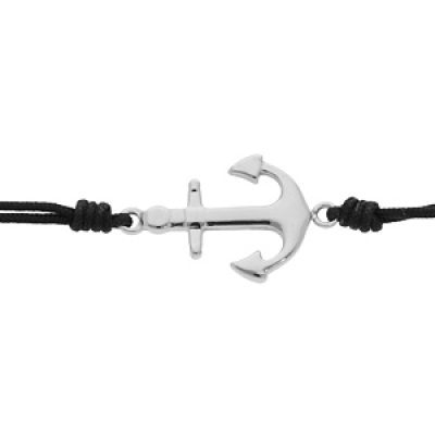 Bracelet junior en acier cordon noir avec ancre marine au centre 15+3cm
