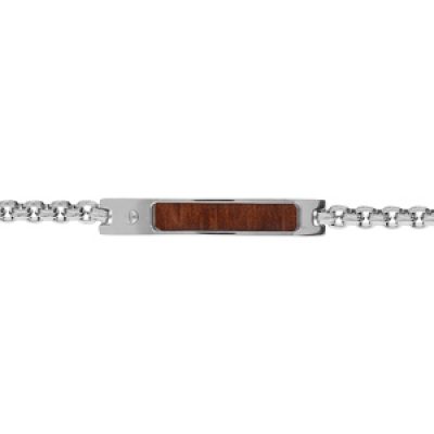 Bracelet en acier type gouremtte maille jaseron avec plaquette bois marron 20