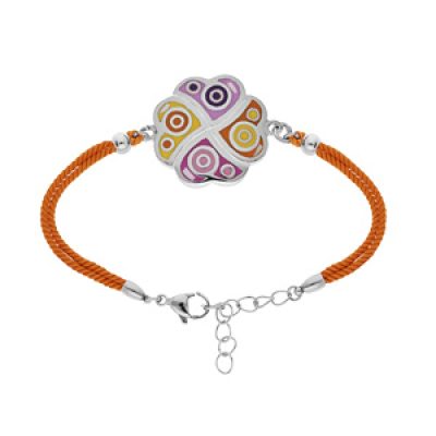 Bracelet Stella Mia en acier cordon orange pastille fleur multi couleur et Nacre 16+3cm