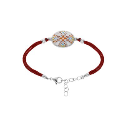 Bracelet Stella Mia en acier cordon rouge pastille multi couleur et Nacre bracelet 16+3cm