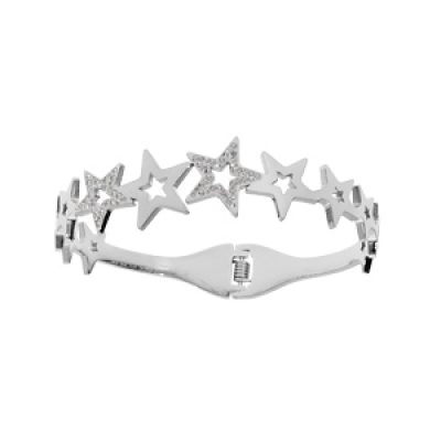 Bracelet rigide en acier articulé motifs étoile avec strass