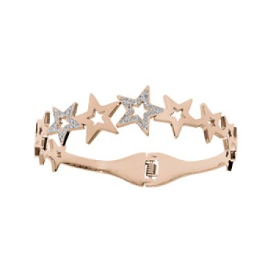 Bracelet rigide en acier et PVD rose articulé étoile avec strass