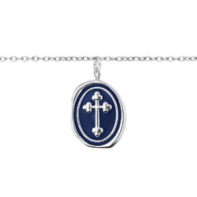 Bracelet en acier chaîne avec pampille Croix sur fond bleu nuit 16+3cm
