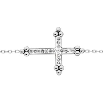 Bracelet en acier chaîne avec Croix blanche et pierres blanches 16+3cm