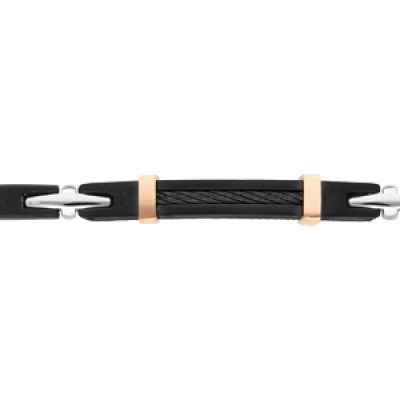 Bracelet en acier et PVD noir avec plaque et câble noir 21