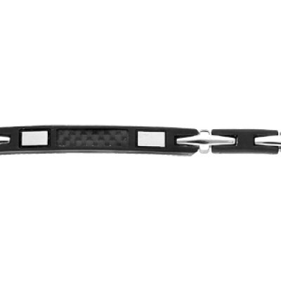 Bracelet en acier et PVD noir avec plaque carbone 21