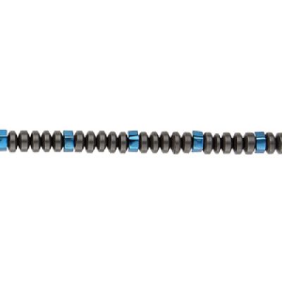 Bracelet en acier multi anneaux gris et bleu avec plaque à graver prénom au fermoir longueur 18+3cm