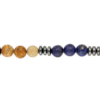 Bracelet en acier avec perles en Agate bleues et marron veinées 18+3cm