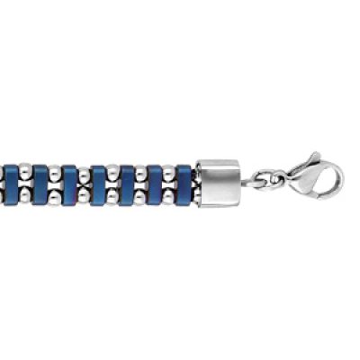 Bracelet en acier et PVD bleu 18+3cm