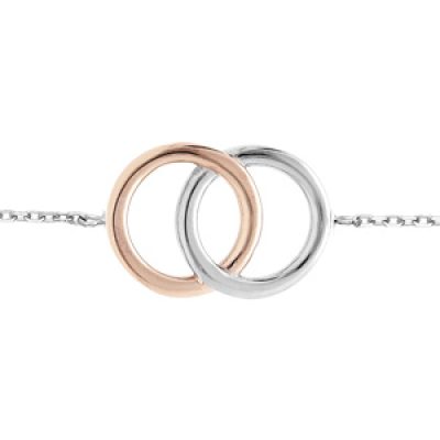 Bracelet en acier et PVD rose chaîne avec double cercles 16+3cm