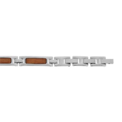 Bracelet en acier et bois maillon rectangulaire largeur 8mm triple fermoir longueur 19cm