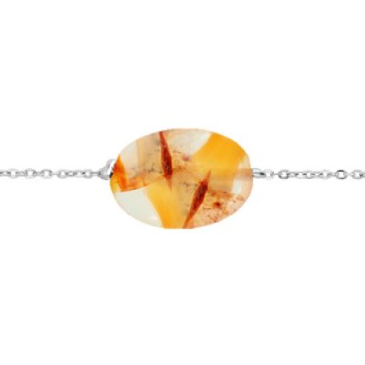 Bracelet en acier chaîne avec pierre naturelle Agate rouge (protection & courage) 15+3cm