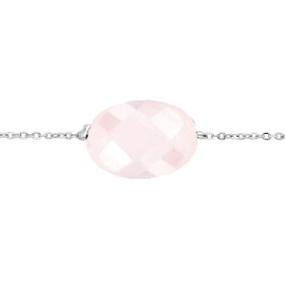 Bracelet en acier chaîne avec pierre naturelle Quartz rose (amour & paix) 15+3cm