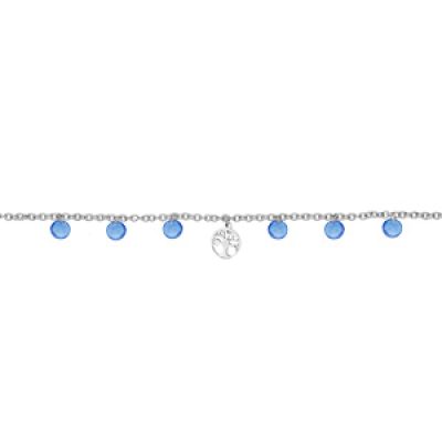 Bracelet en acier chaîne avec pampille arbre de vie et pierres bleues 16+3cm