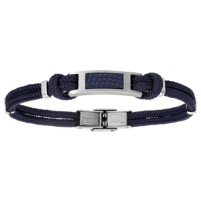Bracelet en acier cordon bleu en coton avec effet cuir sur le dessus réglable 21cm