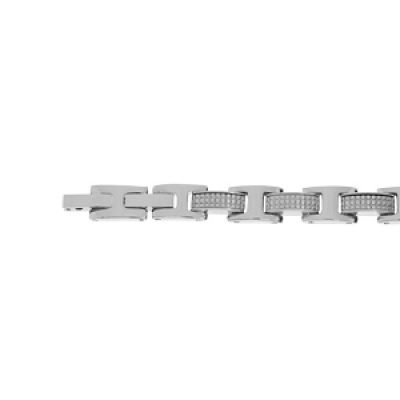 Bracelet en acier motif carré avec double fermoir 19+1.5cm réglable