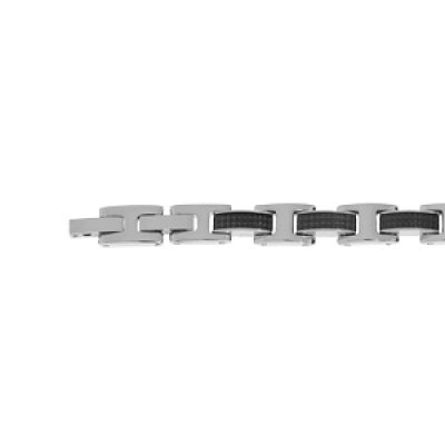 Bracelet en acier motif carré noir avec double fermoir 20+1cm réglable