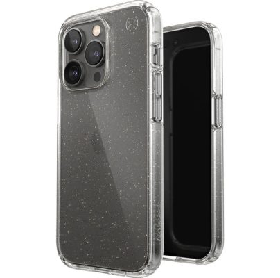 Speck Presidio Perfect Clear Glitter - Coque Apple iPhone 14 Pro Coque Arrière Rigide Antichoc - Transparent / Or