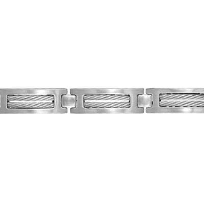 Bracelet en acier maillons ornés de 2 câbles - longueur 19cm + 1