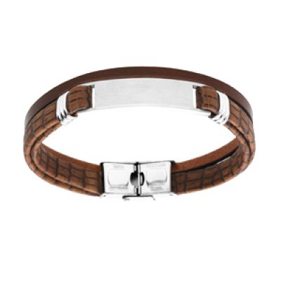 Bracelet en acier et cuir maron 2 bracelets avec plaque 20